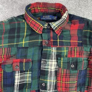 Polo Ralph Lauren Shirt Men’s M Red Patchwork Plaid Flannel Elbow Patches